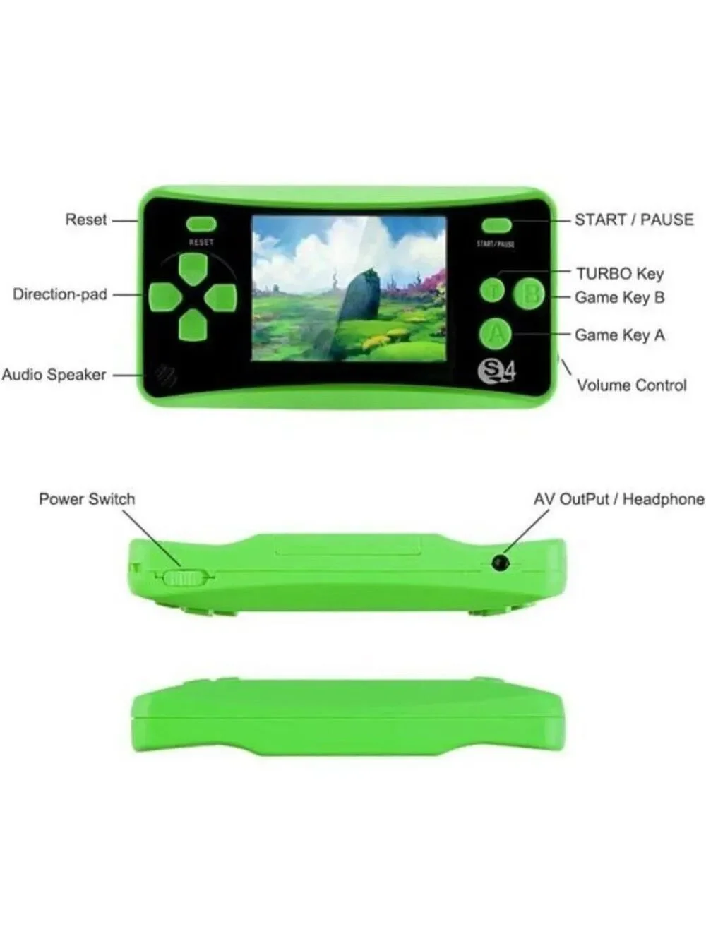Kids Handheld 182 Built In Games Console Children Ages 4-12 Retro Classic GREEN